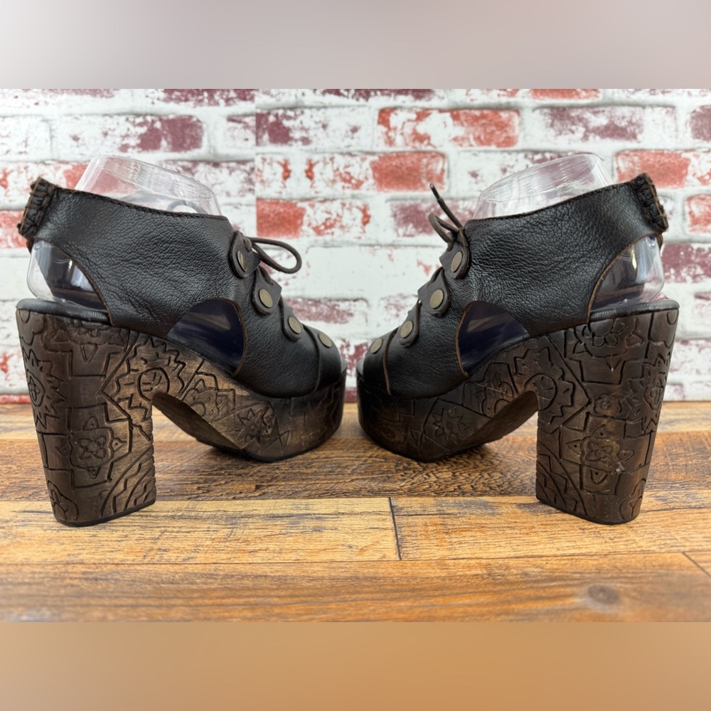 Free People FARRAH Dark Brown Leather / Wood Platform Heels, Women's Size 38 - Picture 8 of 16